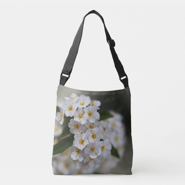 Spring White Flowers Crossbody Bag (Front)
