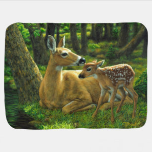 Spring Whitetail Fawn and Mother Deer Baby Blanket