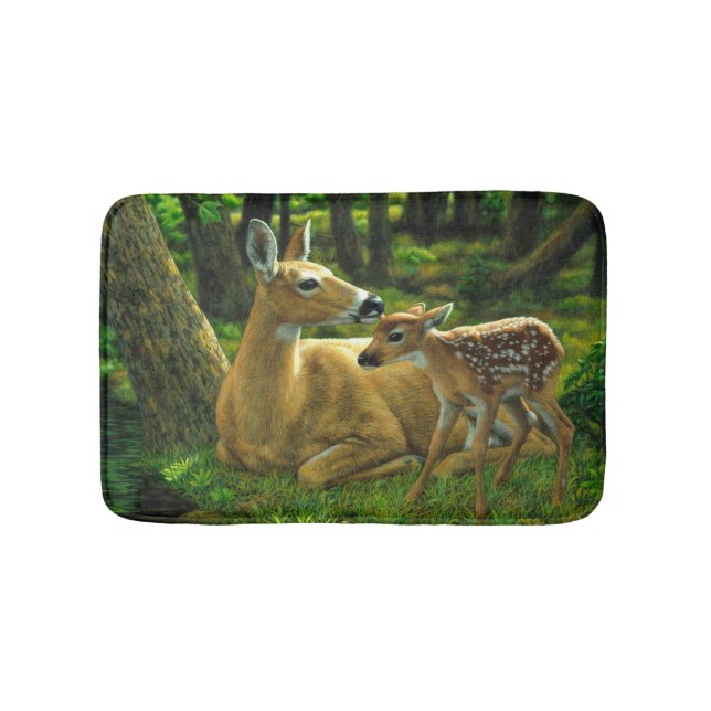 Spring Whitetail Fawn and Mother Deer Bath Mat (Front)
