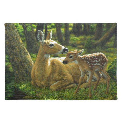 Spring Whitetail Fawn and Mother Deer Cloth Placemat