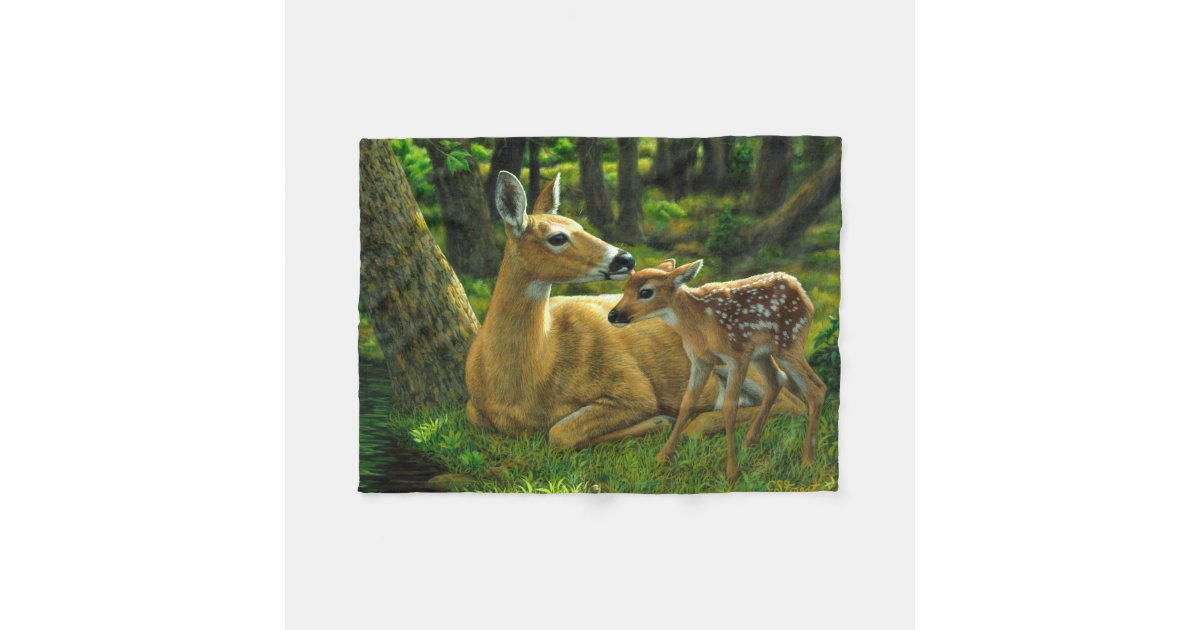 Spring Whitetail Fawn and Mother Deer Fleece Blanket Zazzle