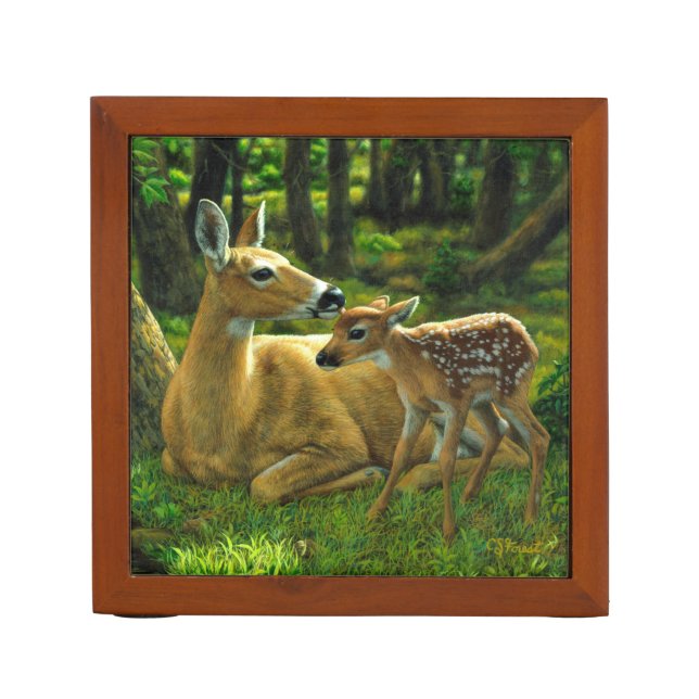 Spring Whitetail Fawn and Mother Deer Pencil Holder (Front)