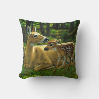 Spring Whitetail Fawn and Mother Deer Throw Pillow