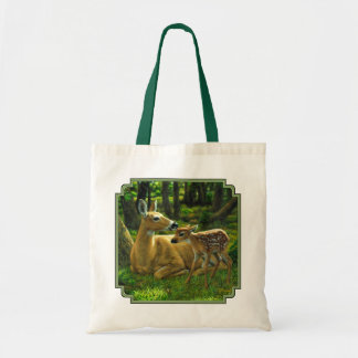 Spring Whitetail Fawn and Mother Deer Tote Bag