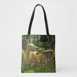 Spring Whitetail Fawn and Mother Deer Tote Bag