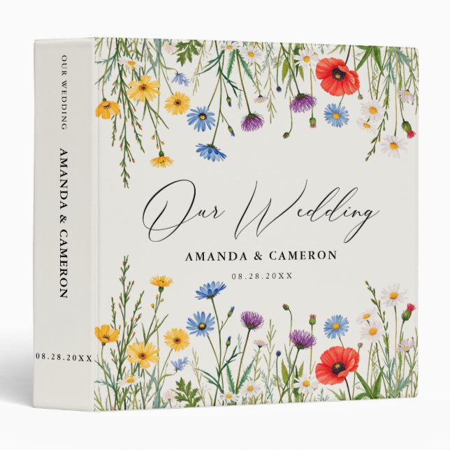 Spring Wild Flower Meadow Wedding  3 Ring Binder (Front/Spine)