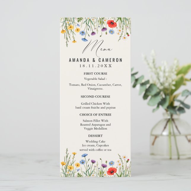 Spring Wild Flower Meadow Wedding  Menu (Standing Front)