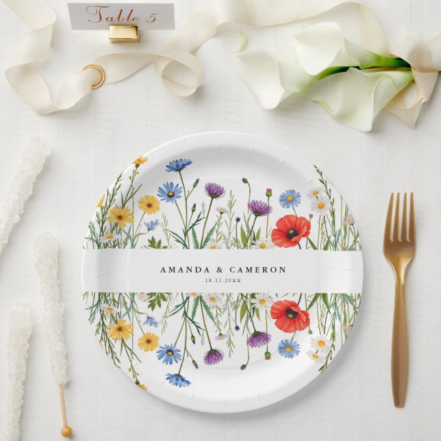 Spring Wild Flower Meadow  Wedding Paper Plates (Wedding)