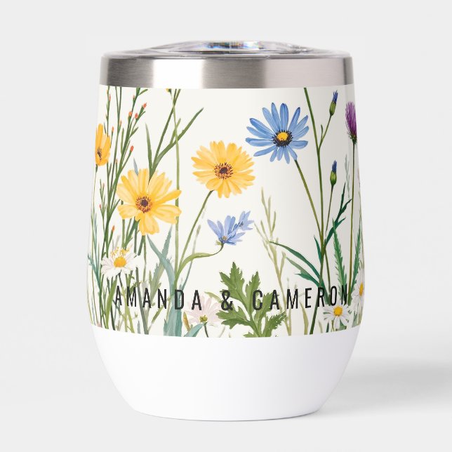 Spring Wild Flower Meadow Wedding Thermal Wine Tumbler (Front)