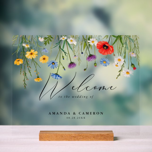 Spring Wild Flower Meadow Wedding Welcome  Acrylic Sign (Neutral)