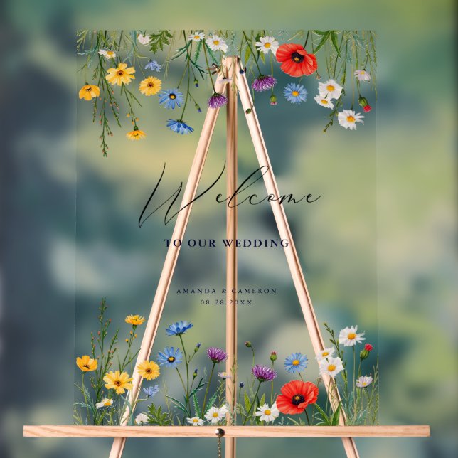 Spring Wild Flower Meadow Wedding Welcome  Acrylic Sign (Neutral)