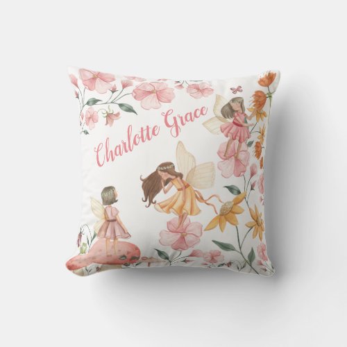 Spring Wild Flower Woodland Fairies Girl Nursery Throw Pillow