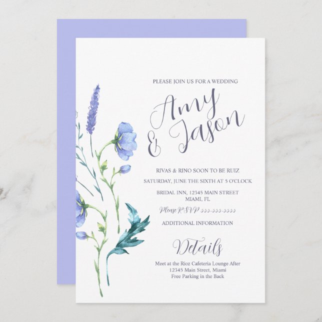 Spring Wild Flower Wreath Muted Lavender Wedding Invitation (Front/Back)