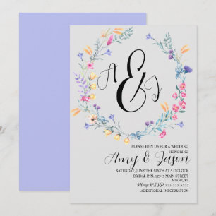 Spring Wild Flower Wreath Pastel Purple Gray Invitation
