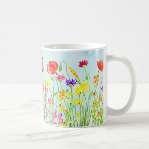 spring wild flowers and butterflies watercolor mug