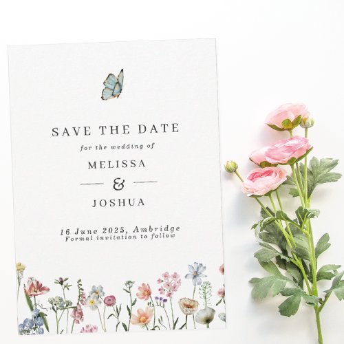 Spring Wild Flowers  Butterfly Wedding Save The  Save The Date