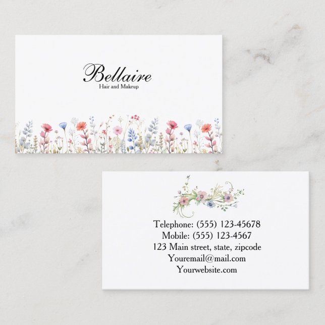 Spring Wild Flowers Makeup Artist  Business Card (Front/Back)
