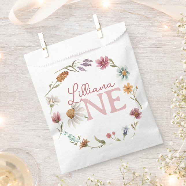 Spring Wildflower 1st Birthday Party Favor Bag (Clipped)