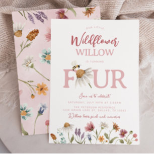 Spring Wildflower 4th Birthday Party Invitation