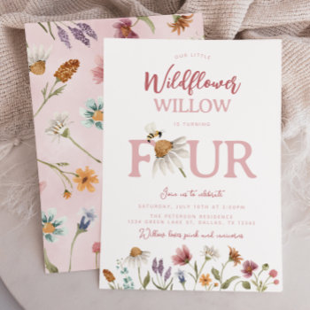 Spring Wildflower 4th Birthday Party Invitation by PerfectPrintableCo at Zazzle