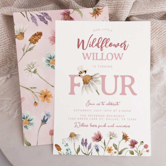 Spring Wildflower 4th Birthday Party Invitation (Creator Uploaded)