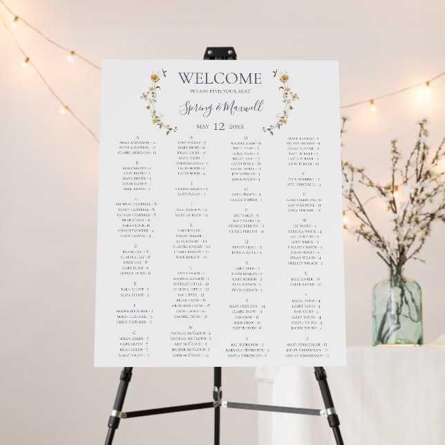 Spring Wildflower | Alphabetical Seating Chart Foam Board (In Situ (Stand))