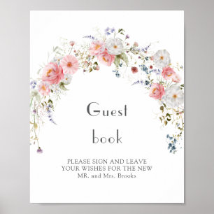 Spring Wildflower Arc Pink White Wedding Guestbook