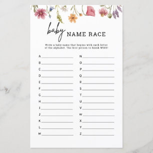 Spring Wildflower Baby Shower Baby Name Race Game