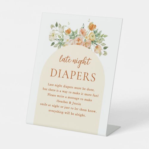 Spring Wildflower Baby Shower Late Night Diapers Pedestal Sign