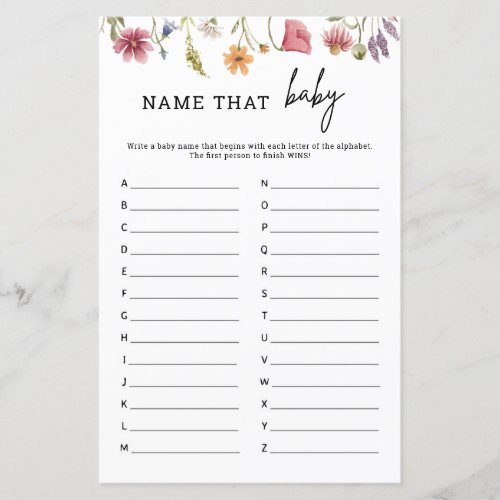 Spring Wildflower Baby Shower Name That Baby Game