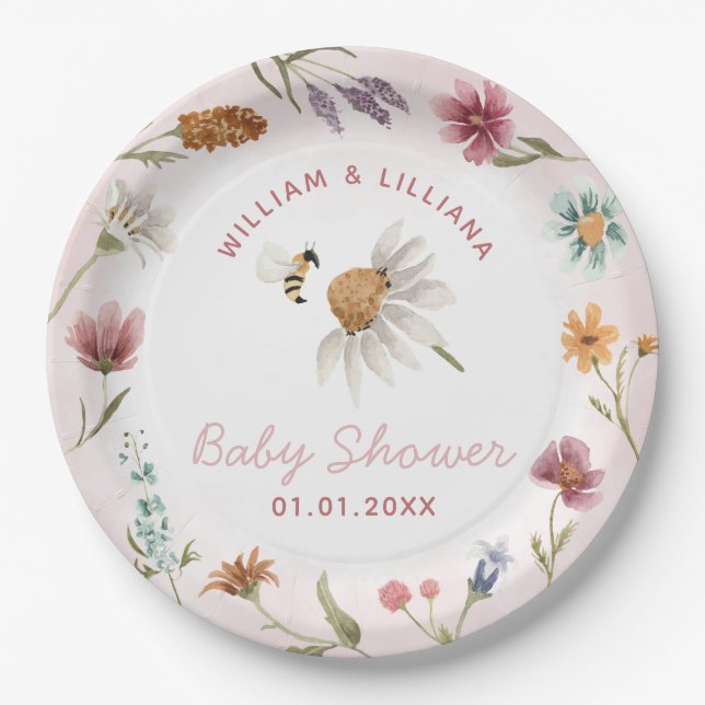 Spring Wildflower Baby Shower Paper Plates (Front)
