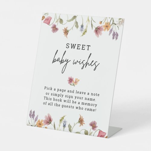 Spring Wildflower Baby Shower Sweet Baby Wishes Pedestal Sign