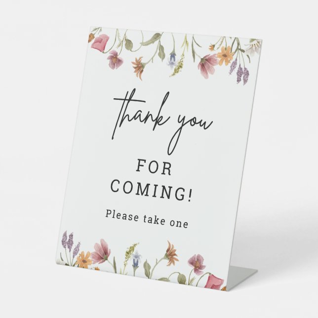 Spring Wildflower Baby Shower Thank You Favors Pedestal Sign (Front)