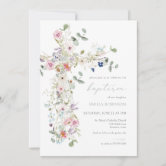 Elegant Gold Cross and peals girl Baptism Invitation
