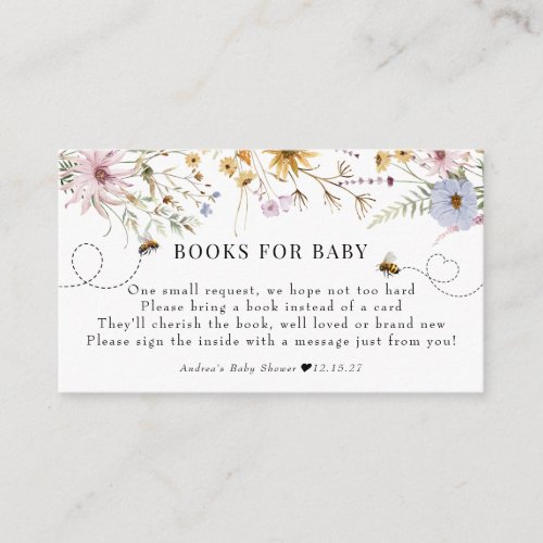 Spring Wildflower  Bee Baby Shower  Book Request Enclosure Card