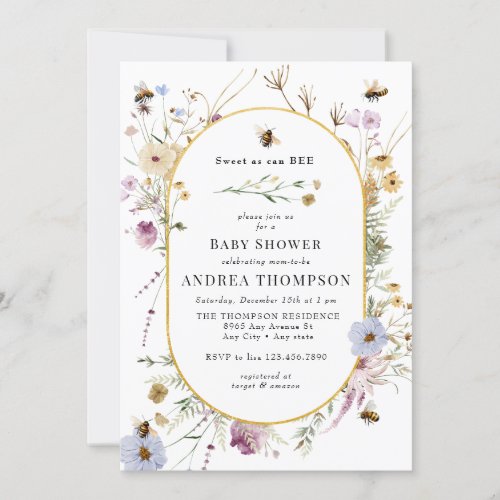 Spring Wildflower  Bee Baby Shower Invitation