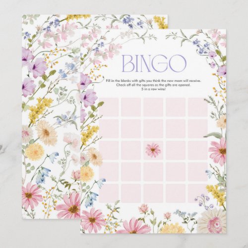 Spring Wildflower Bingo Baby Shower Game Card