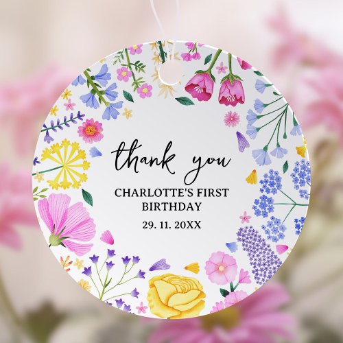 Spring wildflower birthday party favor tags