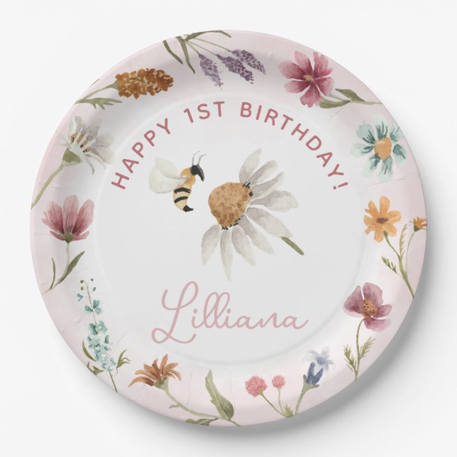 Spring Wildflower Birthday Party Paper Plates (Front)