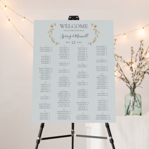 Spring Wildflower Blue Alphabetical Seating Chart Foam Board