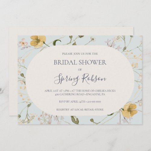 Spring Wildflower  Blue Horizontal Bridal Shower Invitation