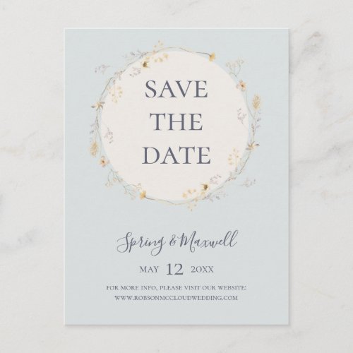 Spring Wildflower  Blue Save The Date Postcard