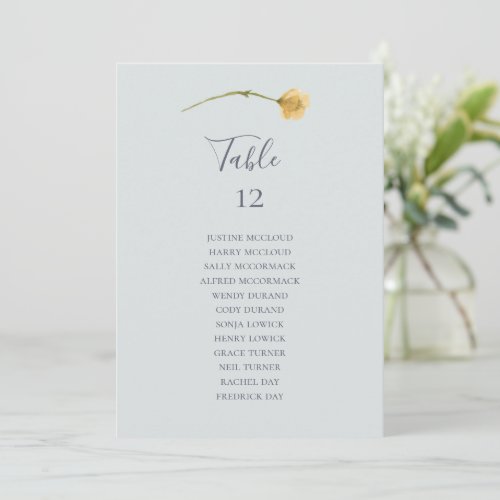 Spring Wildflower Blue Table Number Seating Chart
