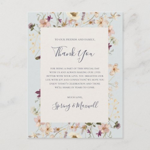 Spring Wildflower  Blue thank You Reception Card