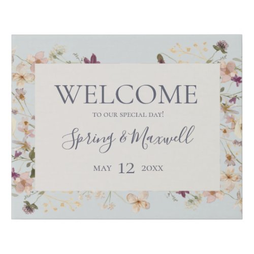Spring Wildflower  Blue Welcome Faux Canvas Print