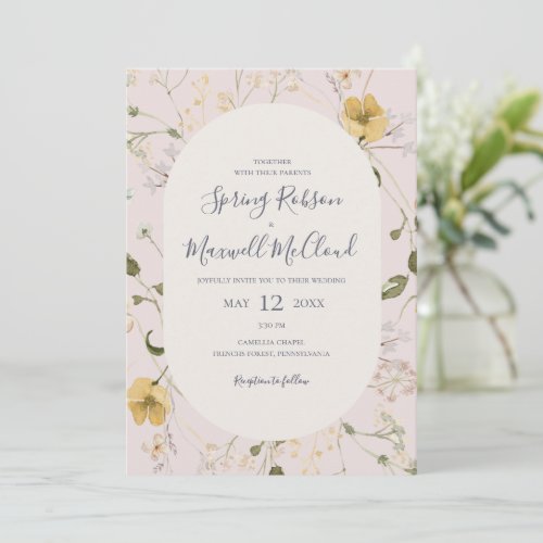 Spring Wildflower  Blush All In One Wedding Invit Invitation