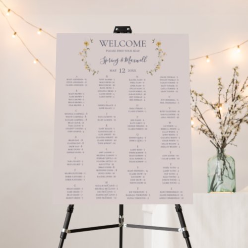 Spring Wildflower Blush Alphabetical Seating Chart Foam Board