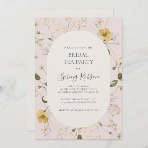 Spring Wildflower  Blush Bridal Tea Party Invitation