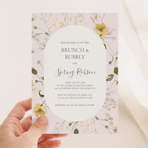 Spring Wildflower  Blush Brunch and Bubbly Shower Invitation