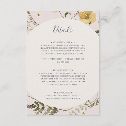Spring Wildflower  Blush Details Enclosure Card